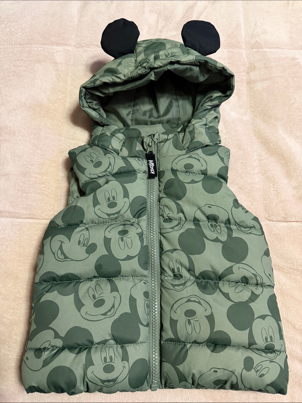 H&M Green Mickey Mouse Puffer Vest with Hood